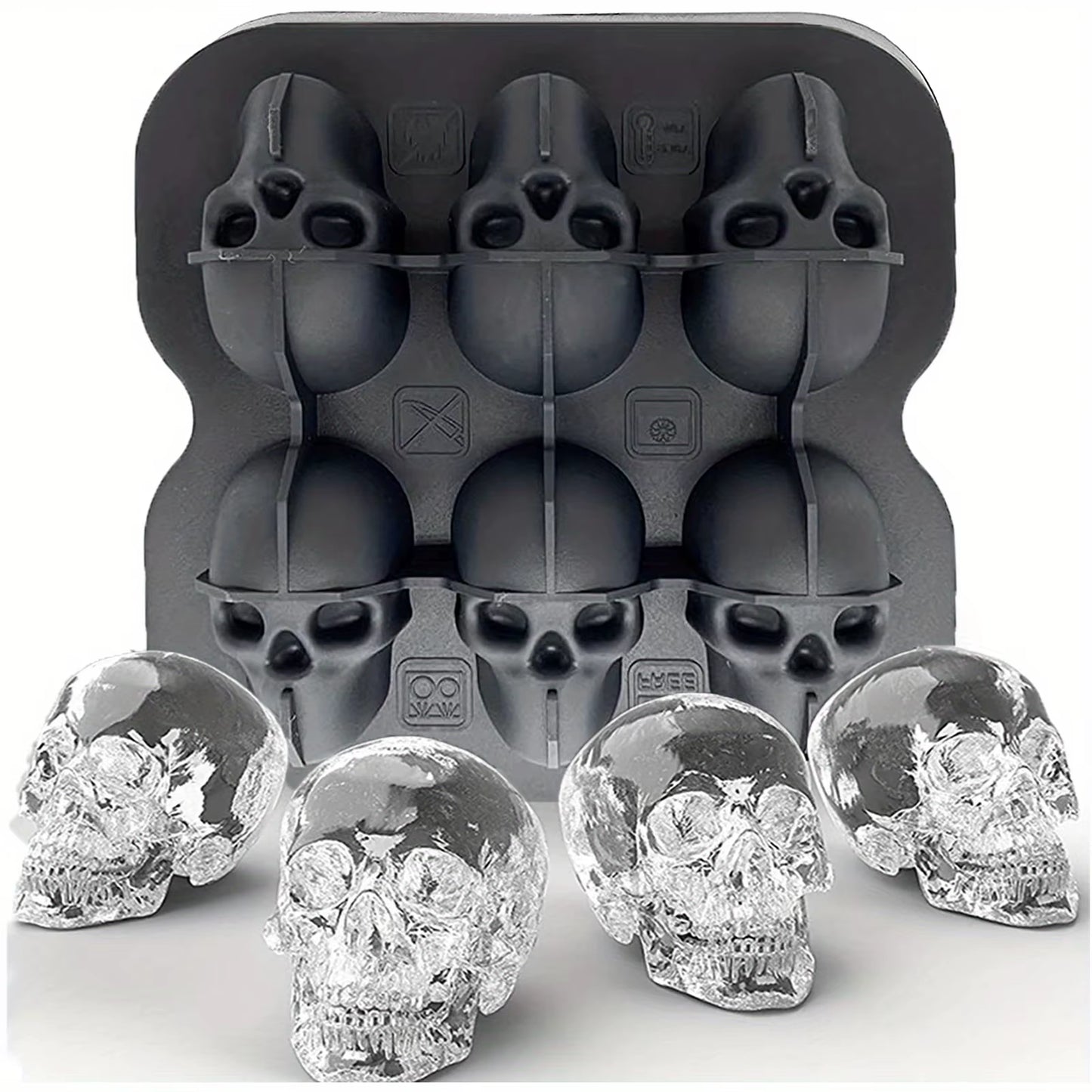 Skull Ice Ball Mold Silicone 3D Flexible Ice Cube Trays BPA Free Ice Trays for Freezer Horror Skull Head Cocktail Ice Ball Maker