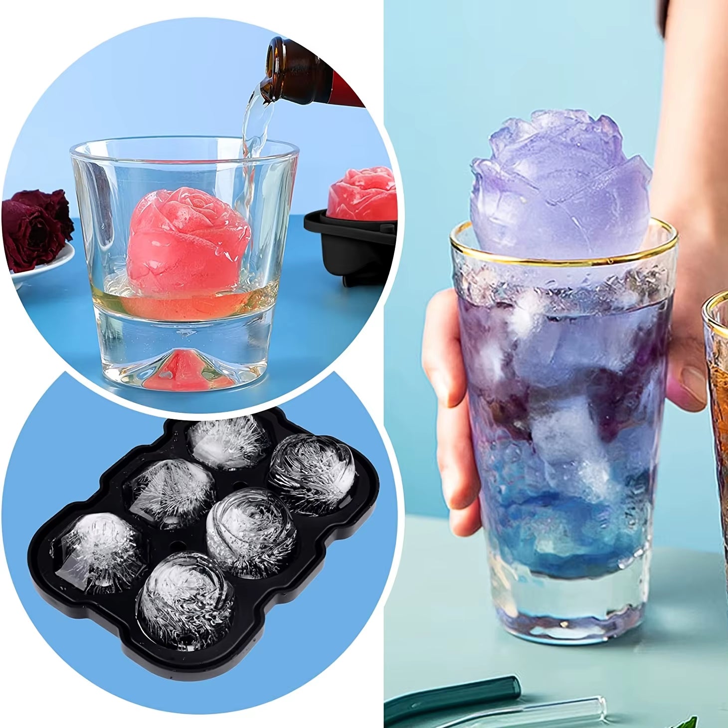 Diamond Rose Gun ETC. Shaped Ice Cube Mold Food Grade Silicone Square Ice Cube Maker Tray High Quality Mold for Bar Making Drink