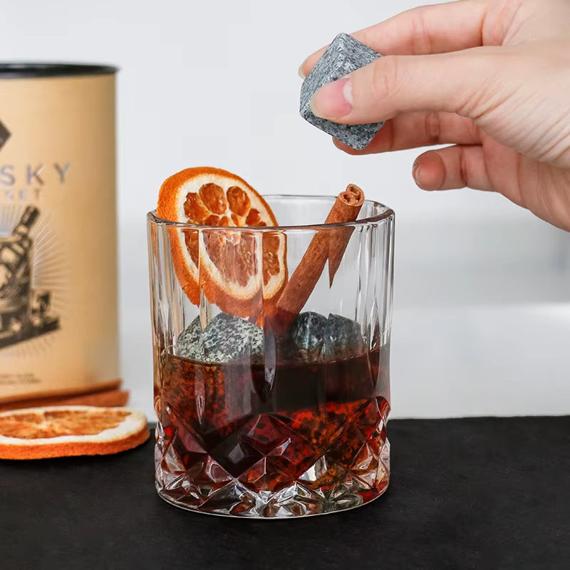 Whiskey Glass & Granite Chilling Stone Kit Promotional Creative Bar Accessories Gift Set Ideas for Whiskey Lovers