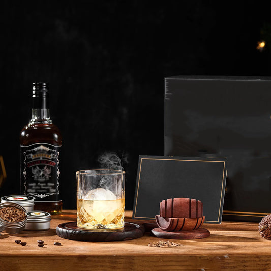 Cocktail Smoker Kit with Apple Cherry Oak Pecan Wood Chips Whiskey Wooden Smoked Wood Hood Smoker for Bar Drinks Kitchen Tools