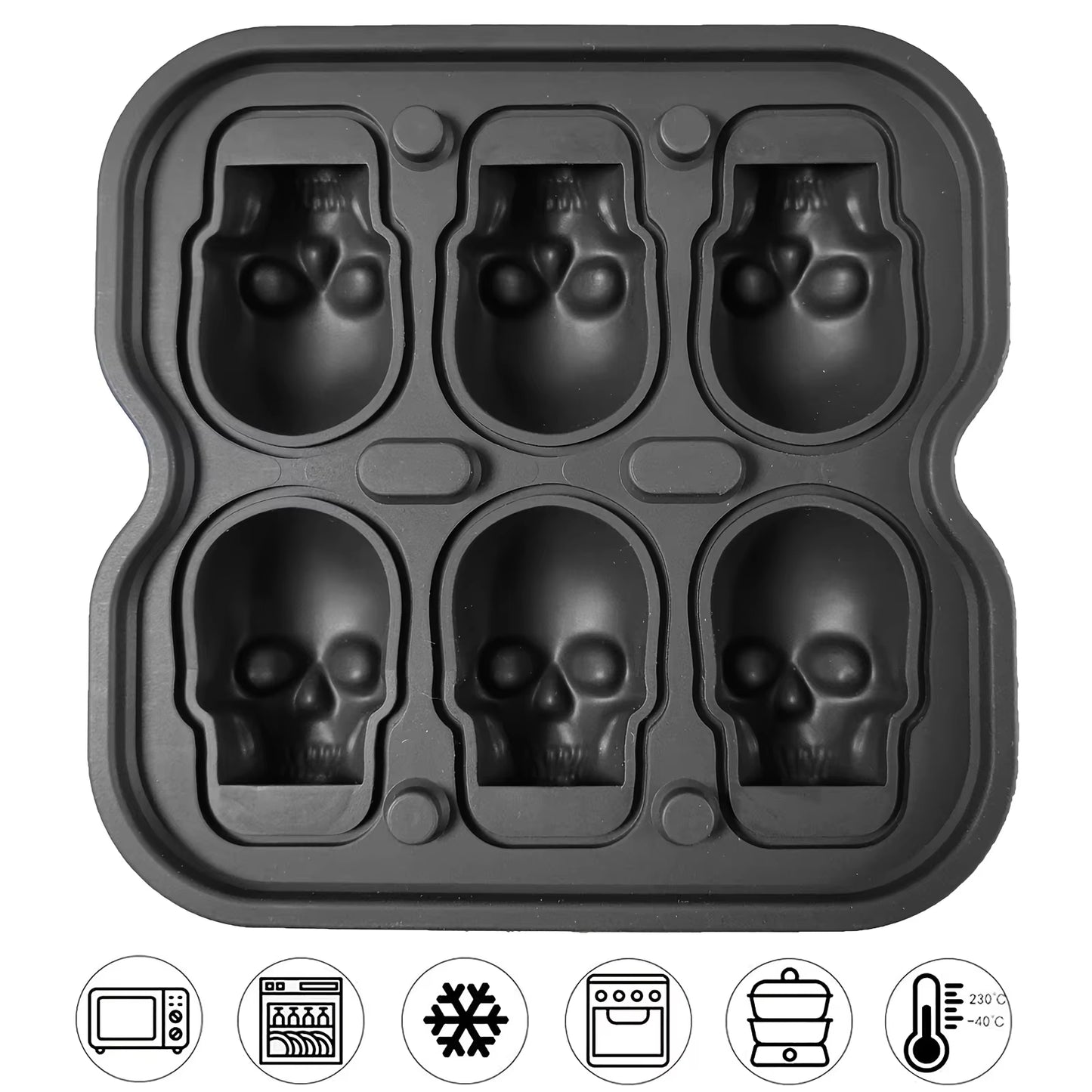 Skull Ice Ball Mold Silicone 3D Flexible Ice Cube Trays BPA Free Ice Trays for Freezer Horror Skull Head Cocktail Ice Ball Maker