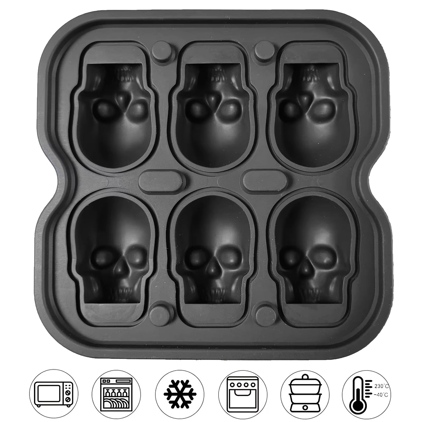 Skull Ice Ball Mold Silicone 3D Flexible Ice Cube Trays BPA Free Ice Trays for Freezer Horror Skull Head Cocktail Ice Ball Maker