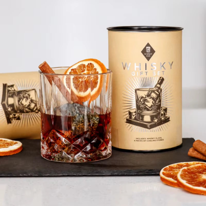Whiskey Glass & Granite Chilling Stone Kit Promotional Creative Bar Accessories Gift Set Ideas for Whiskey Lovers