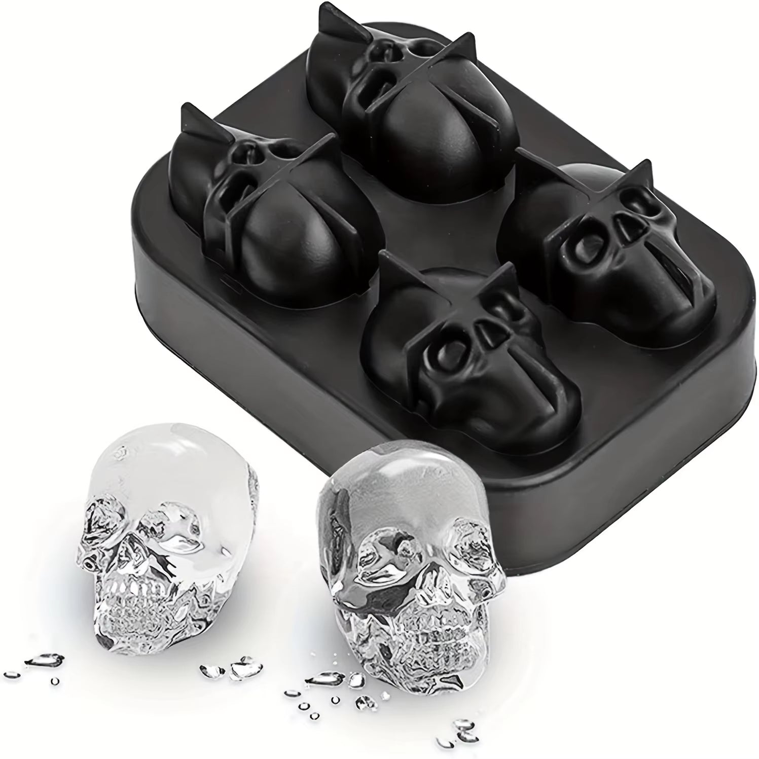 Skull Ice Ball Mold Silicone 3D Flexible Ice Cube Trays BPA Free Ice Trays for Freezer Horror Skull Head Cocktail Ice Ball Maker
