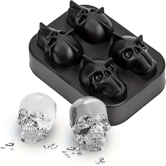 Skull Ice Ball Mold Silicone 3D Flexible Ice Cube Trays BPA Free Ice Trays for Freezer Horror Skull Head Cocktail Ice Ball Maker