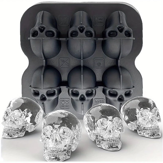 Skull Ice Ball Mold Silicone 3D Flexible Ice Cube Trays BPA Free Ice Trays for Freezer Horror Skull Head Cocktail Ice Ball Maker