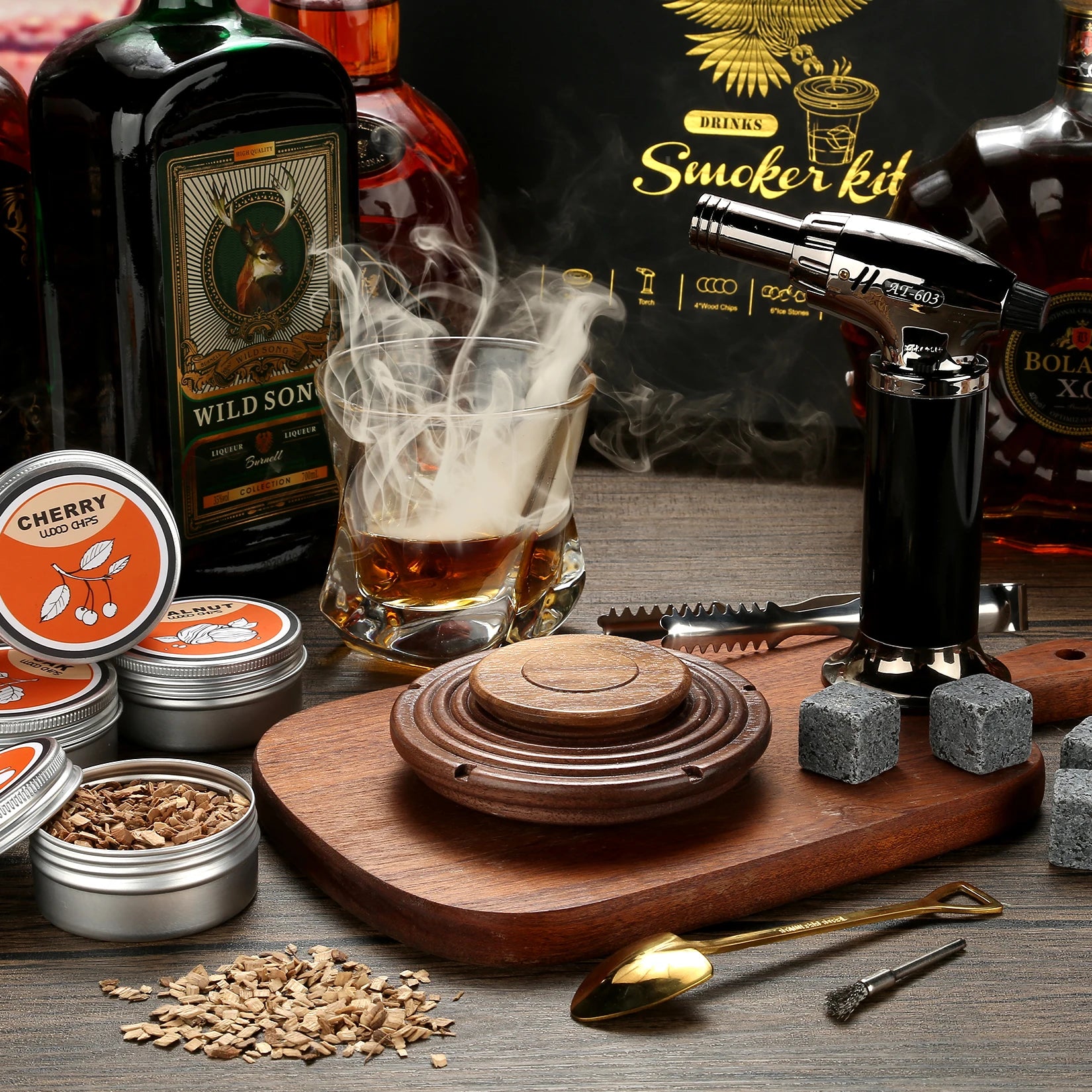 Cocktail Smoker Kit,Smoking Set ,Old Fashioned Whiskey Smoker Drinks Kit,Cocktail Accessories for Whiskey,Drink