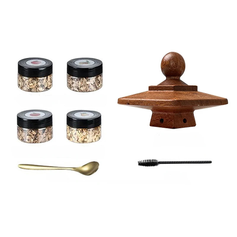 Cocktail Smoker Kit with Apple Cherry Oak Pecan Wood Chips Whiskey Wooden Smoked Wood Hood Smoker for Bar Drinks Kitchen Tools