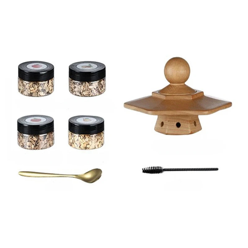 Cocktail Smoker Kit with Apple Cherry Oak Pecan Wood Chips Whiskey Wooden Smoked Wood Hood Smoker for Bar Drinks Kitchen Tools